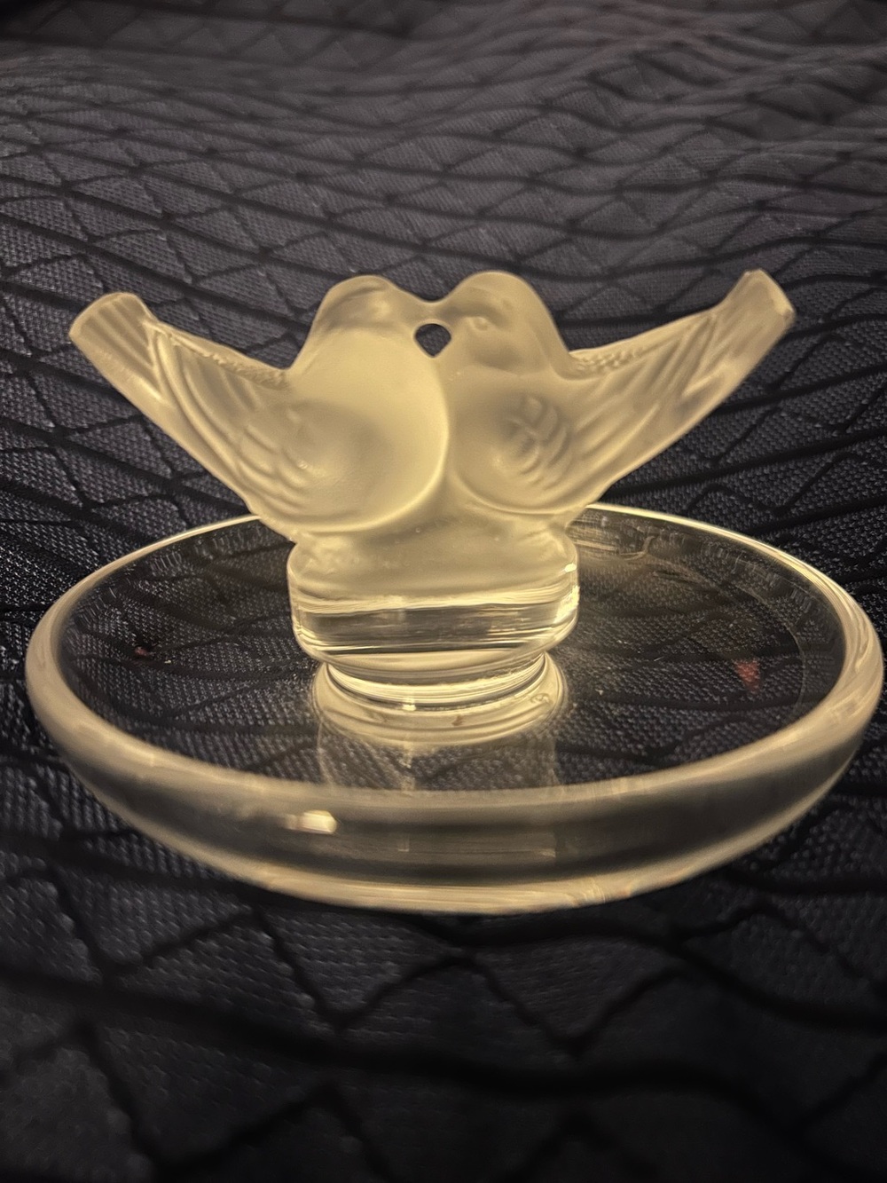 Signed Lalique Kissing Birds Vintage Dish Tray Ring Holder